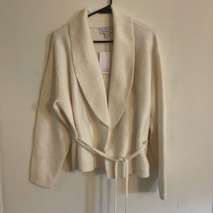 Cream/white knit tie cardigan sweater